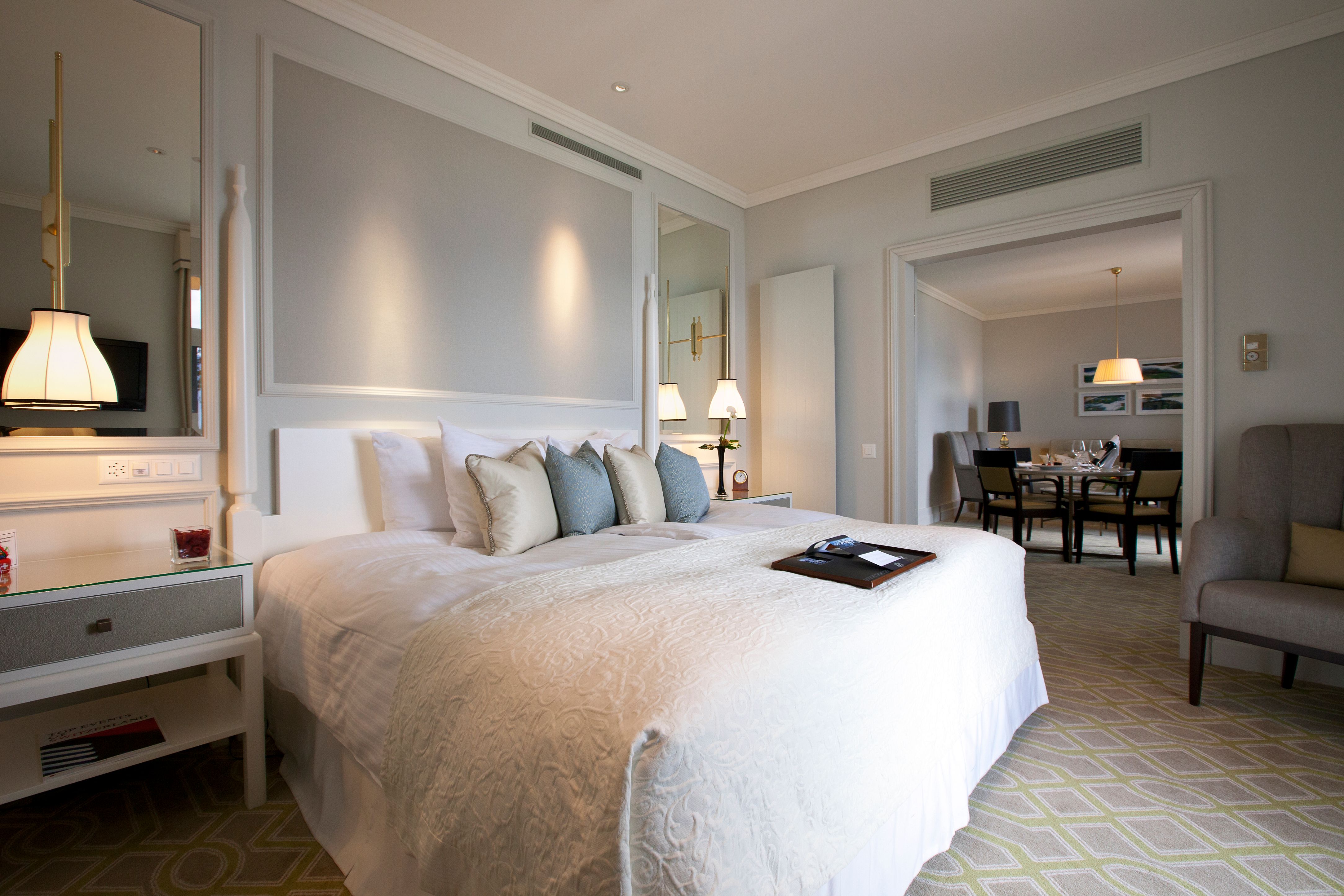 a bed in a hotel room