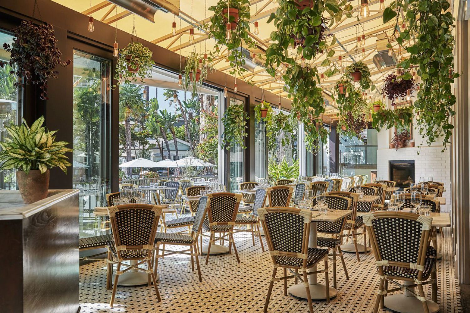 a restaurant with tables and chairs