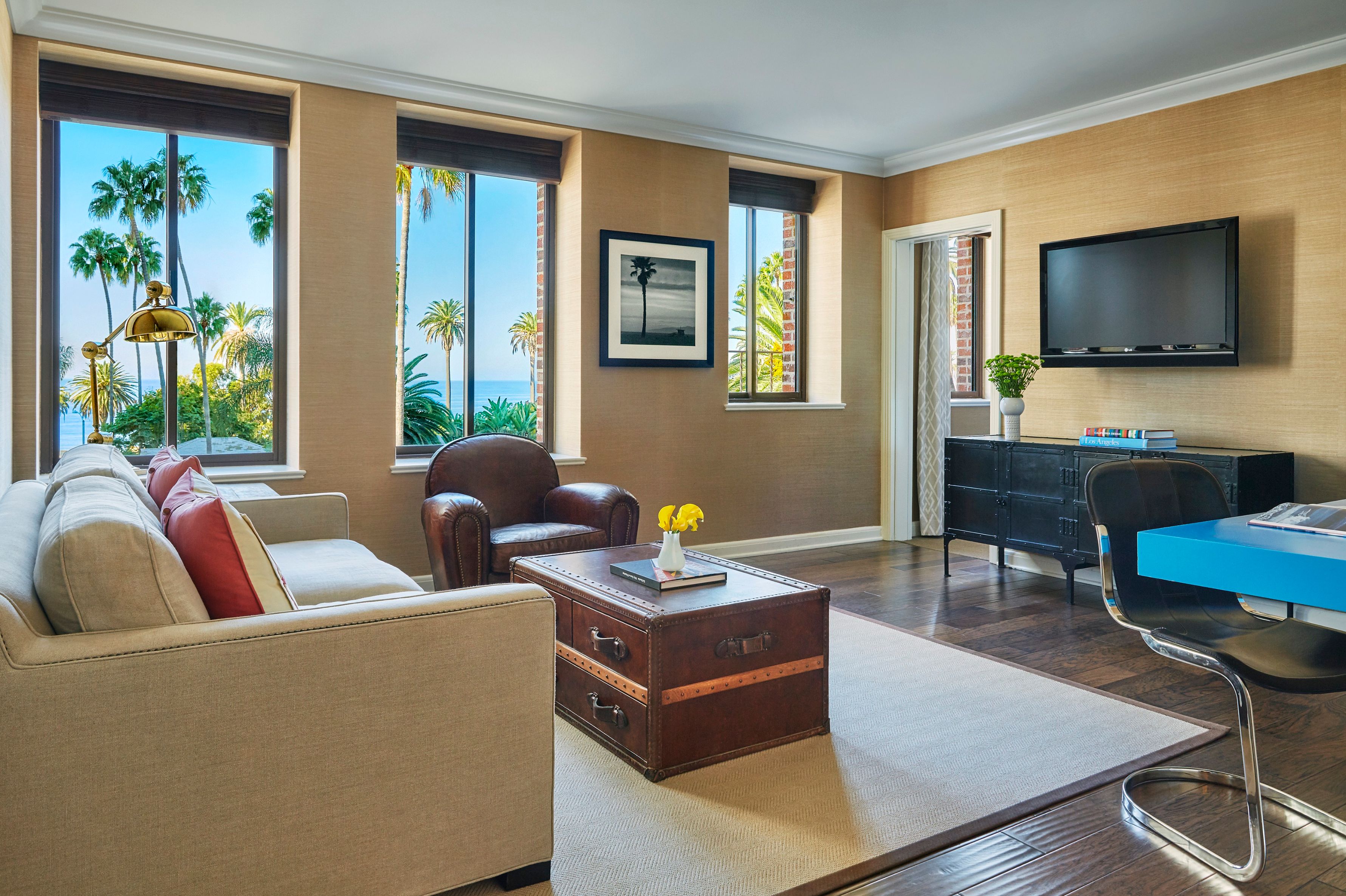 a living room with a television and a couch