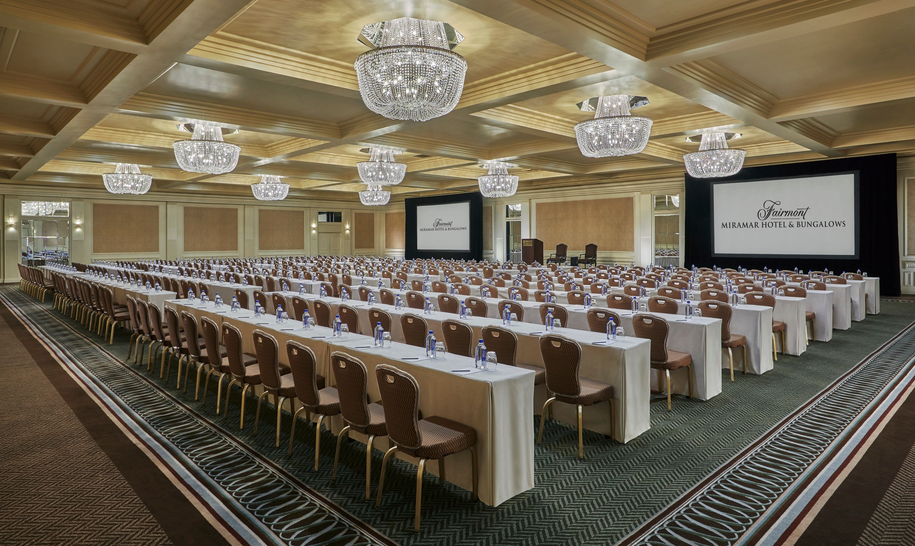 a large room with tables and chairs