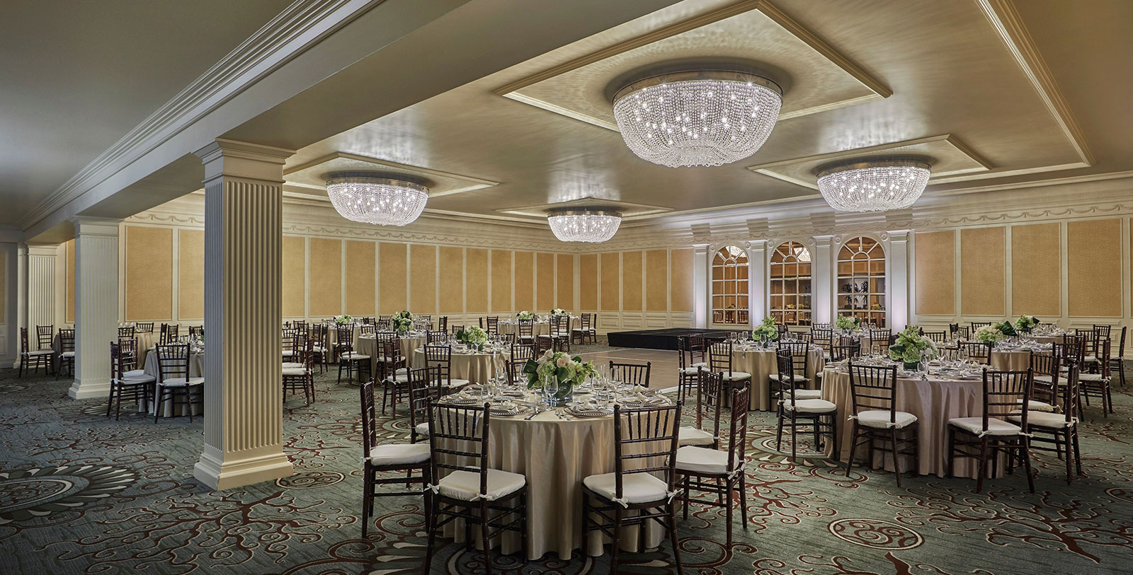 a room with tables and chairs