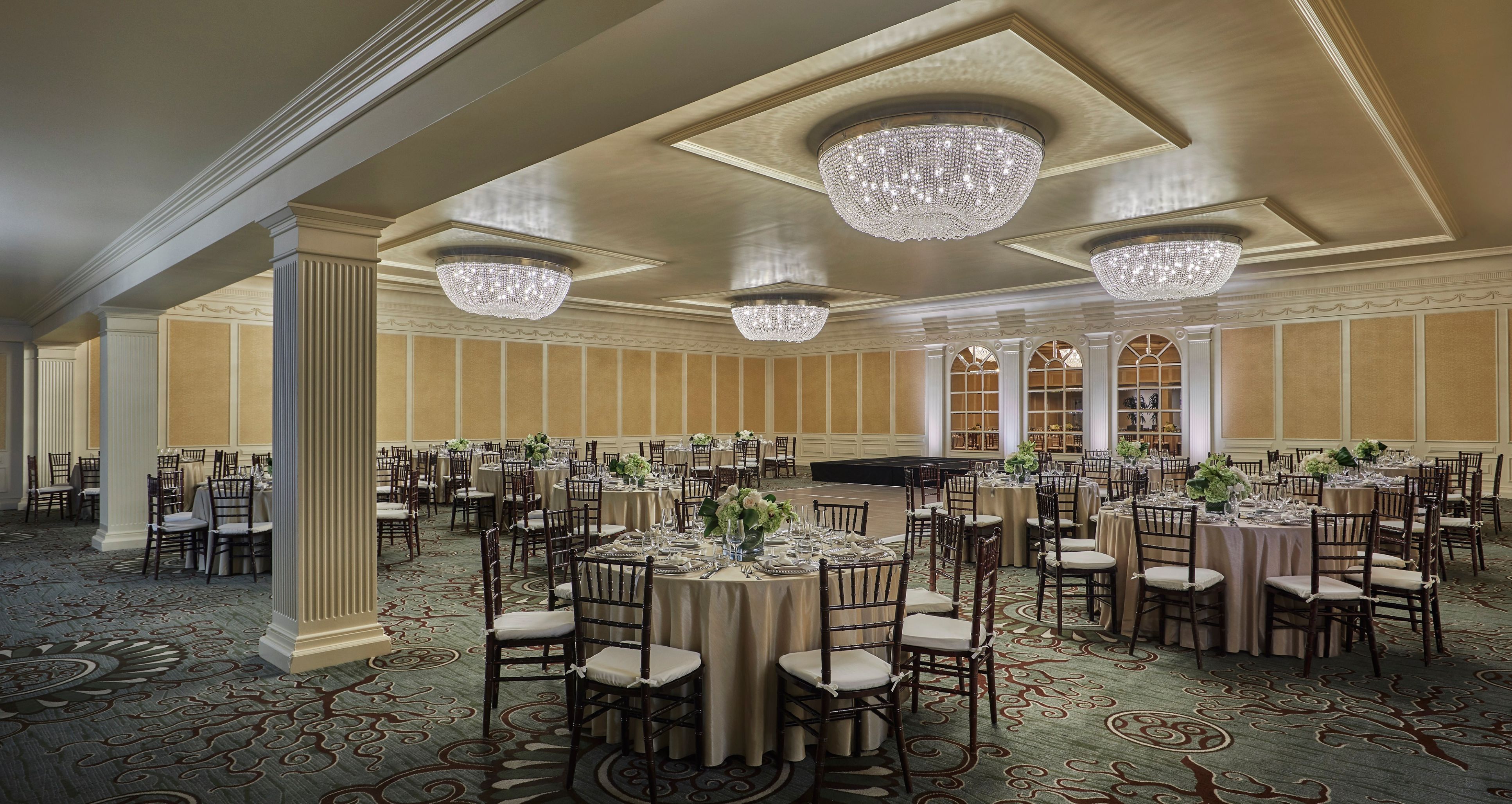 a room with tables and chairs