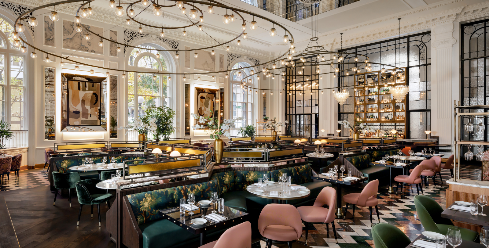 a restaurant with tables and chairs