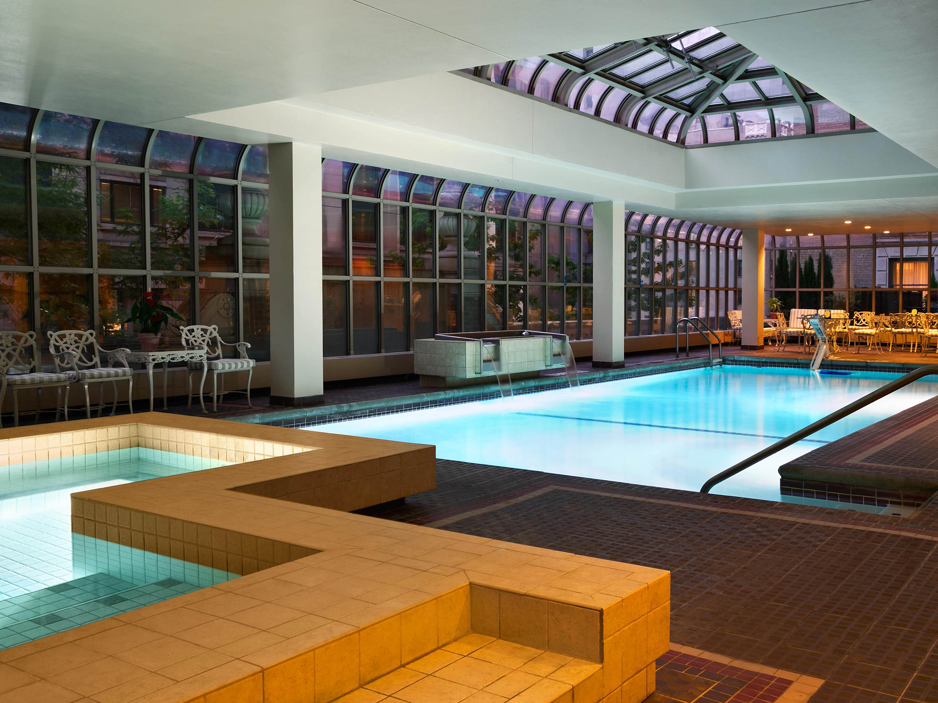 a swimming pool inside a building