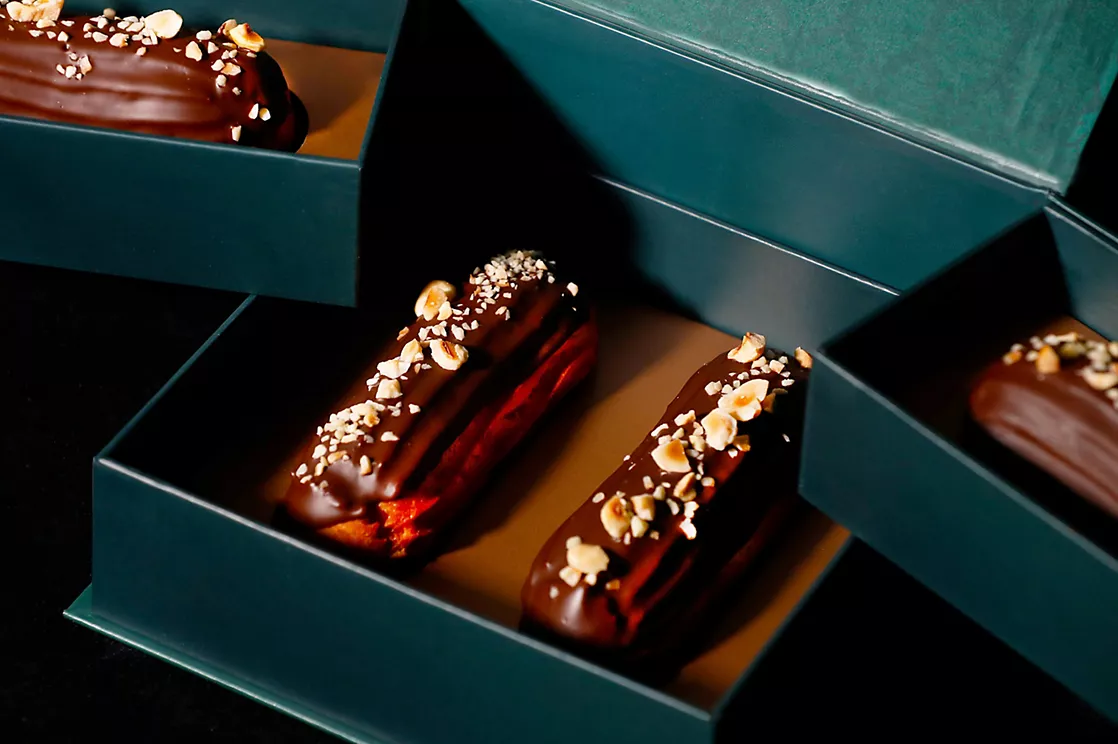 a chocolate eclairs in a box