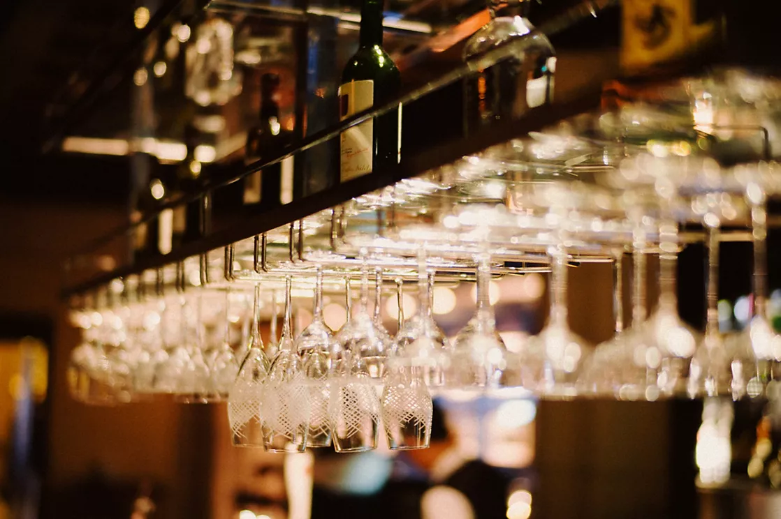 wine glasses from a bar