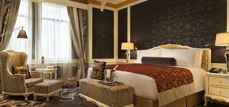 a room with a bed and a table