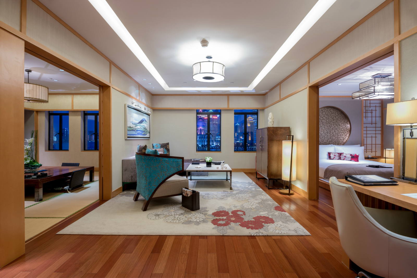 a room with a couch and a coffee table