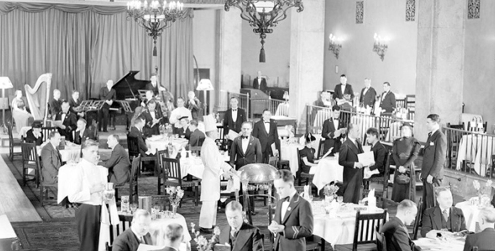 a group of people in a restaurant