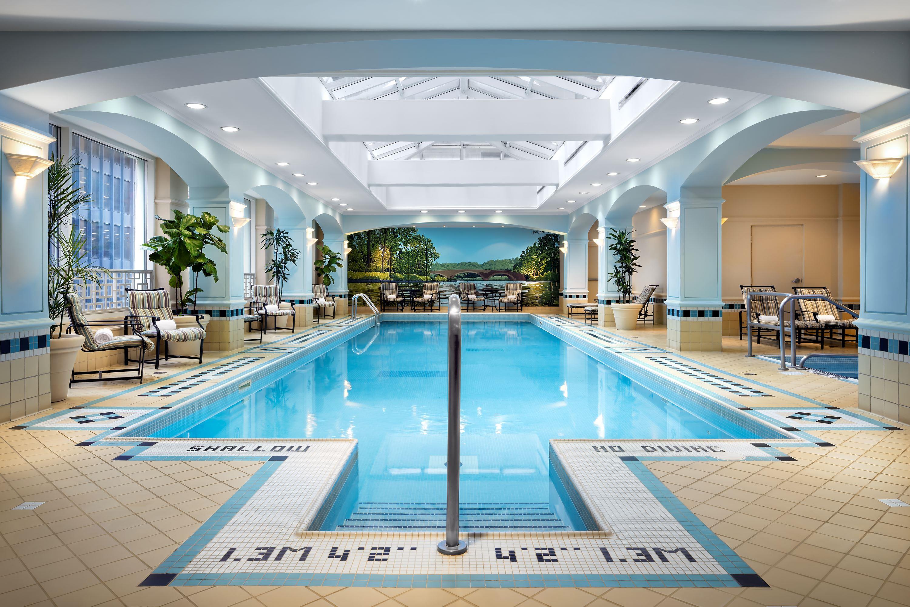 a swimming pool inside a building