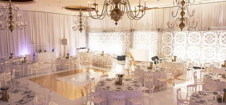 a room with tables and chairs