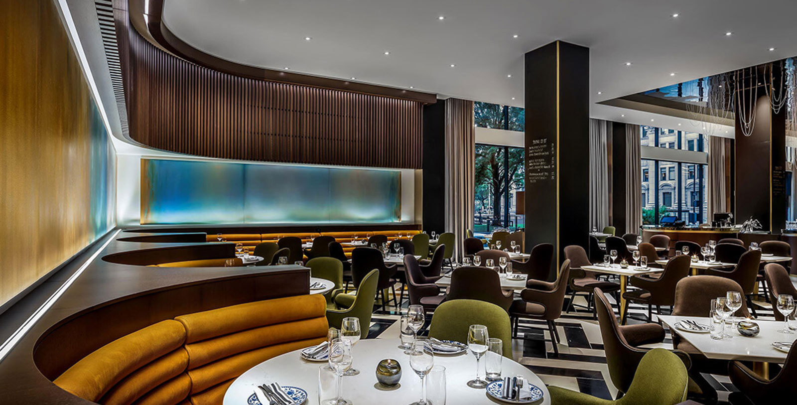 a restaurant with tables and chairs