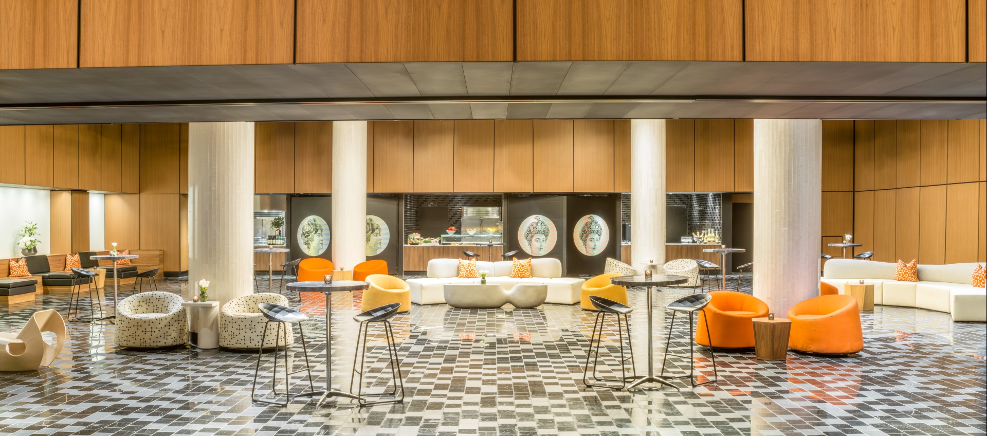 a room with tables and chairs