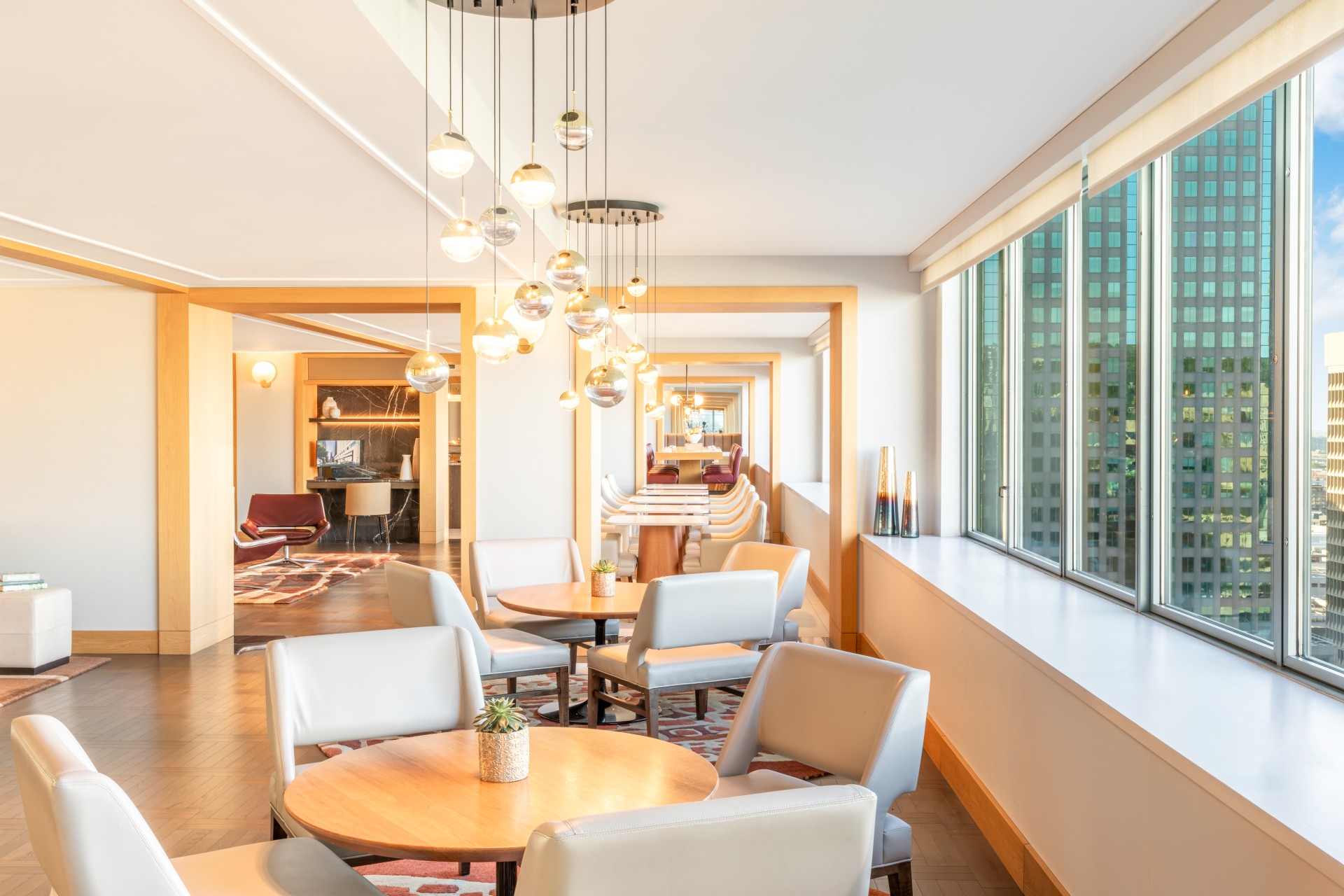 a room with tables and chairs