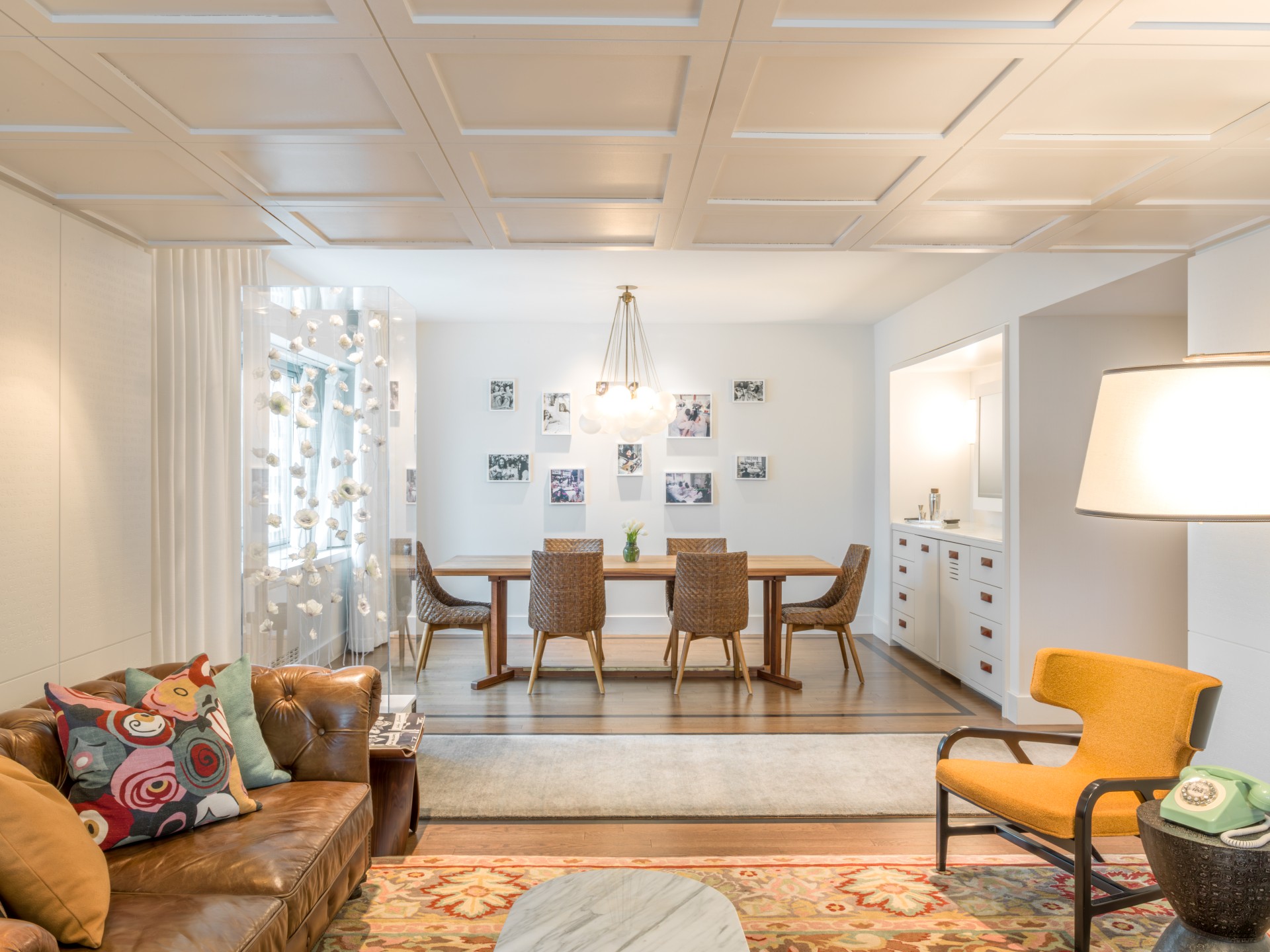 a room with a table and chairs