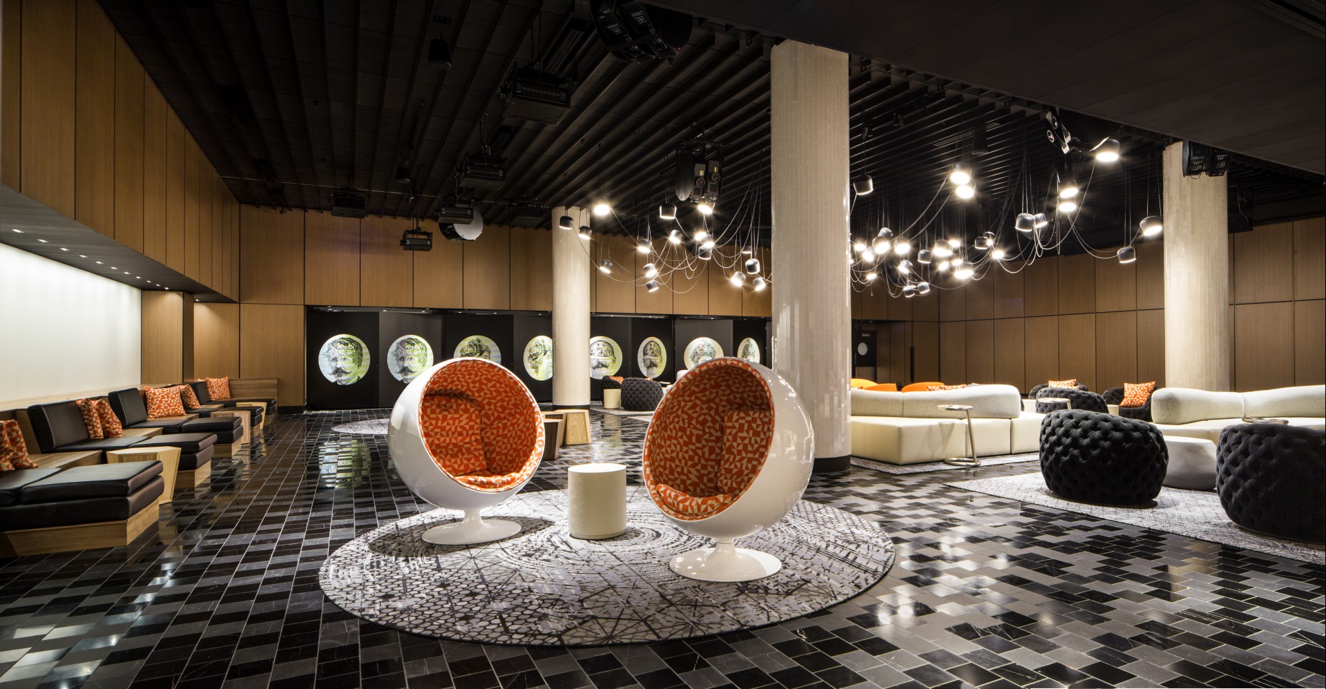 a room with chairs and tables