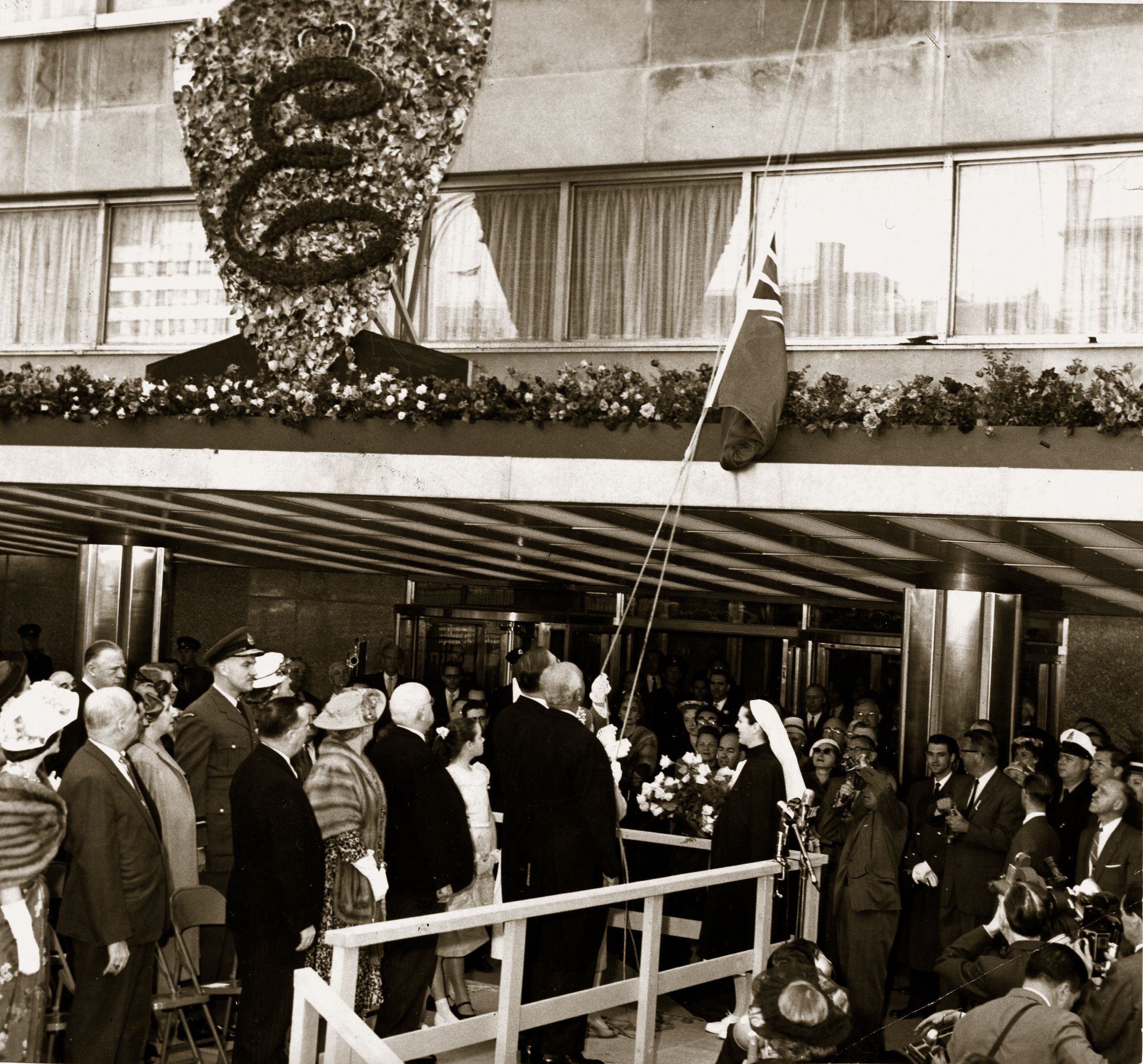 a group of people outside a building