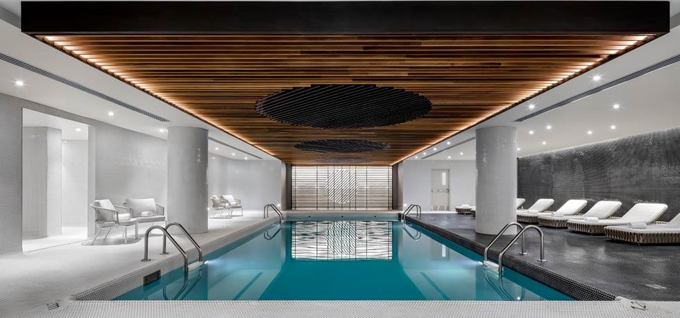 a swimming pool inside a building