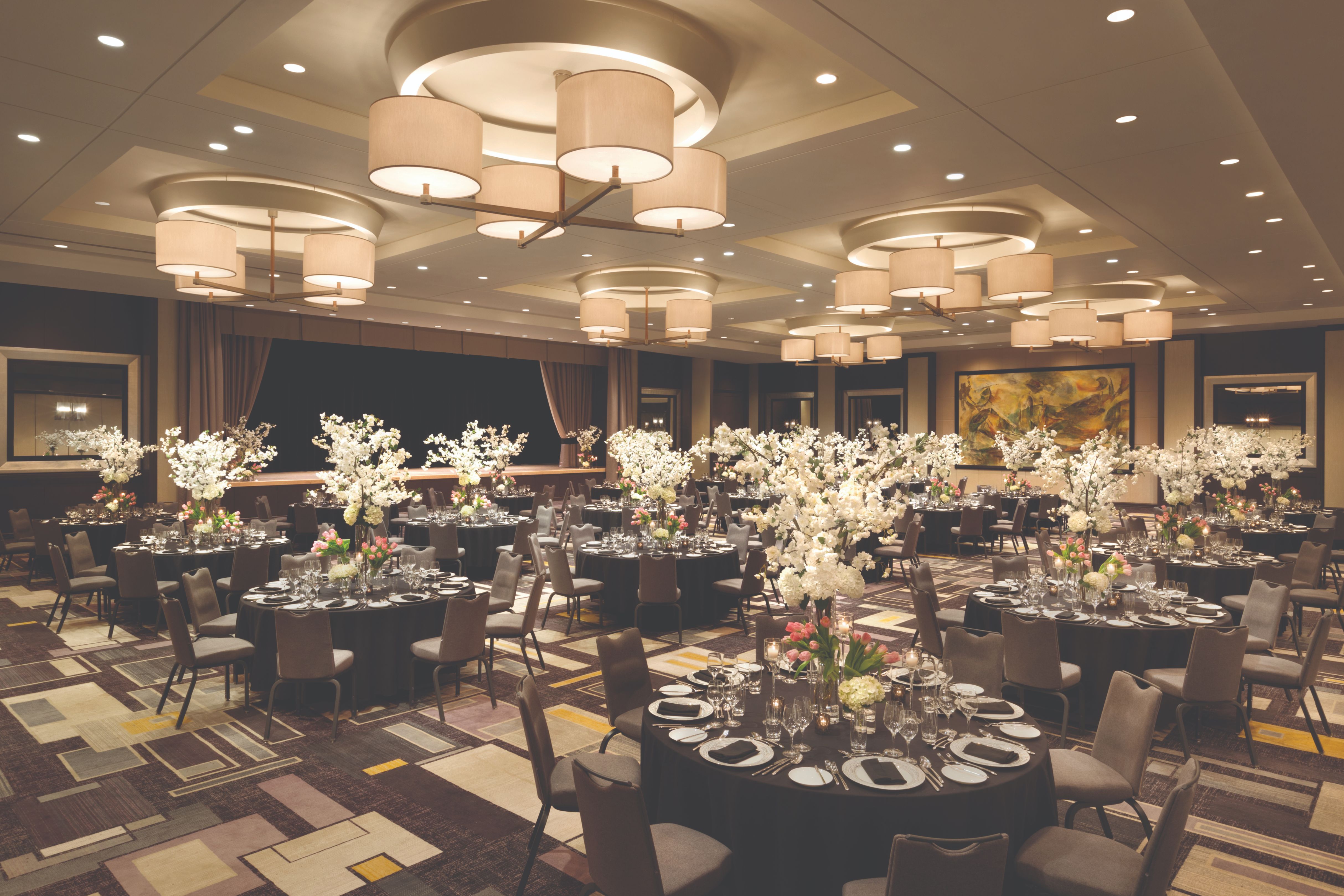 a room with tables and chairs