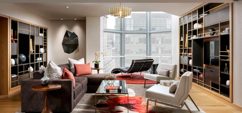 a living room with a large window