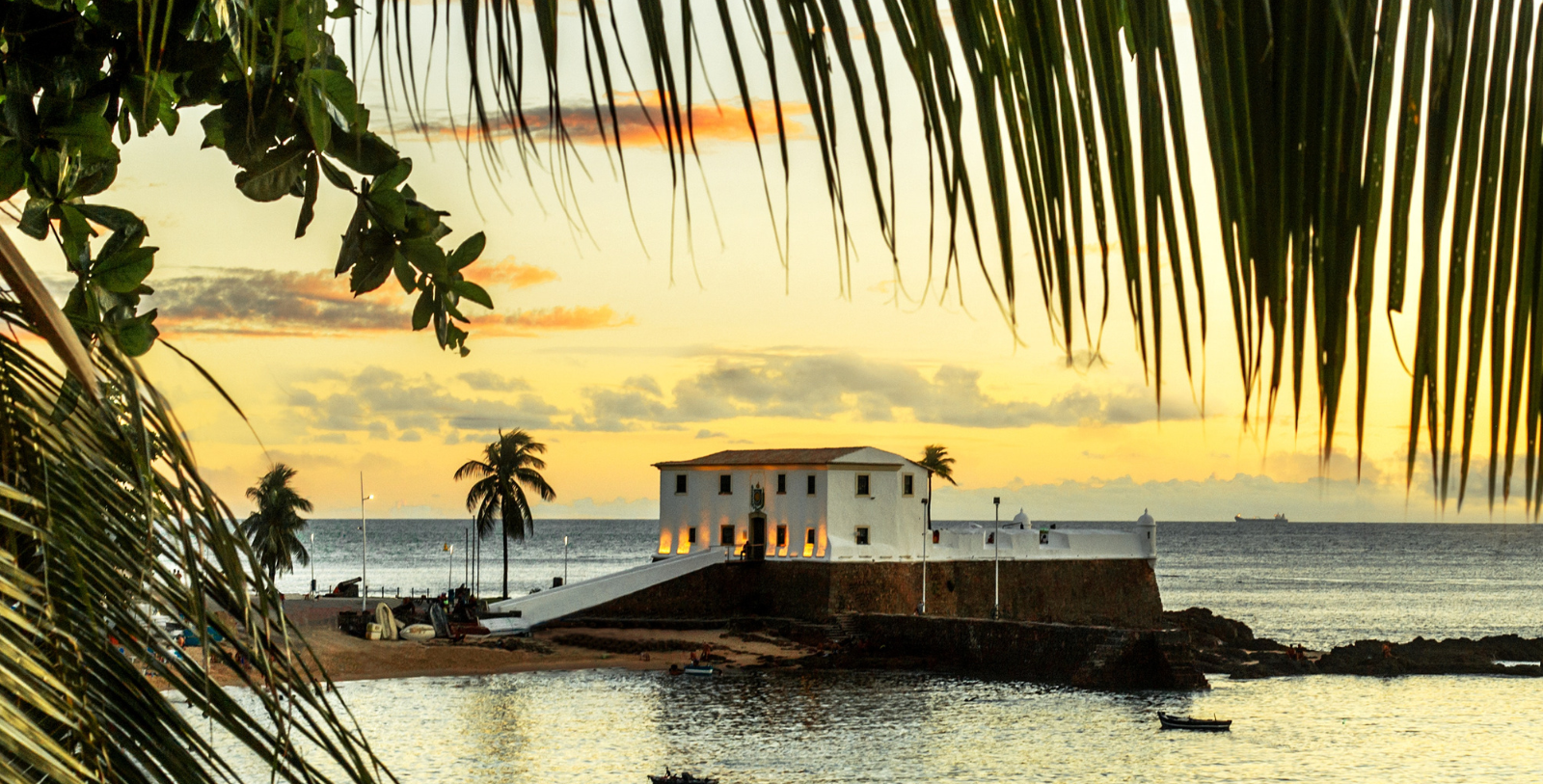 a building on a beach with palm trees