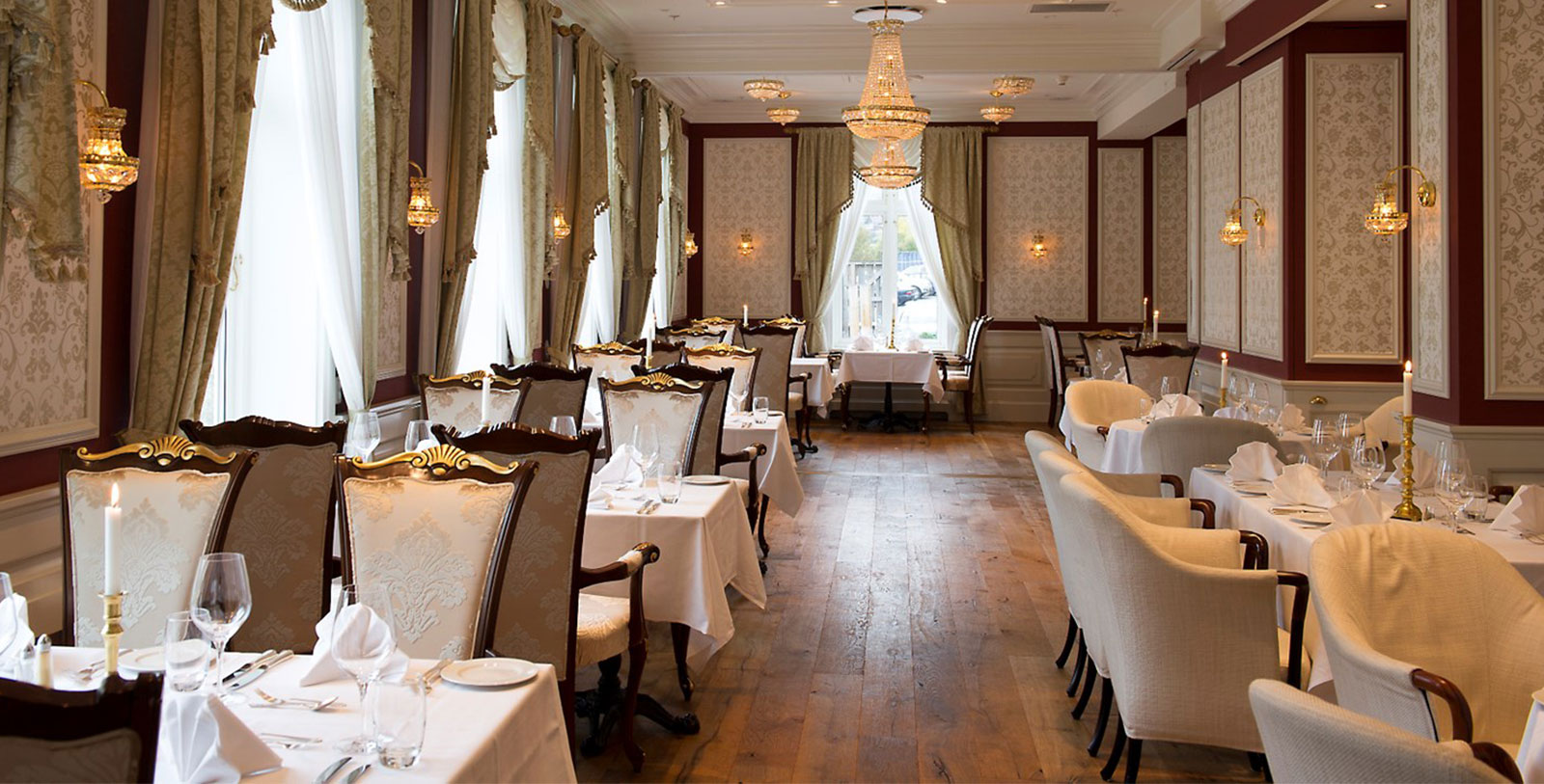 a room with tables and chairs