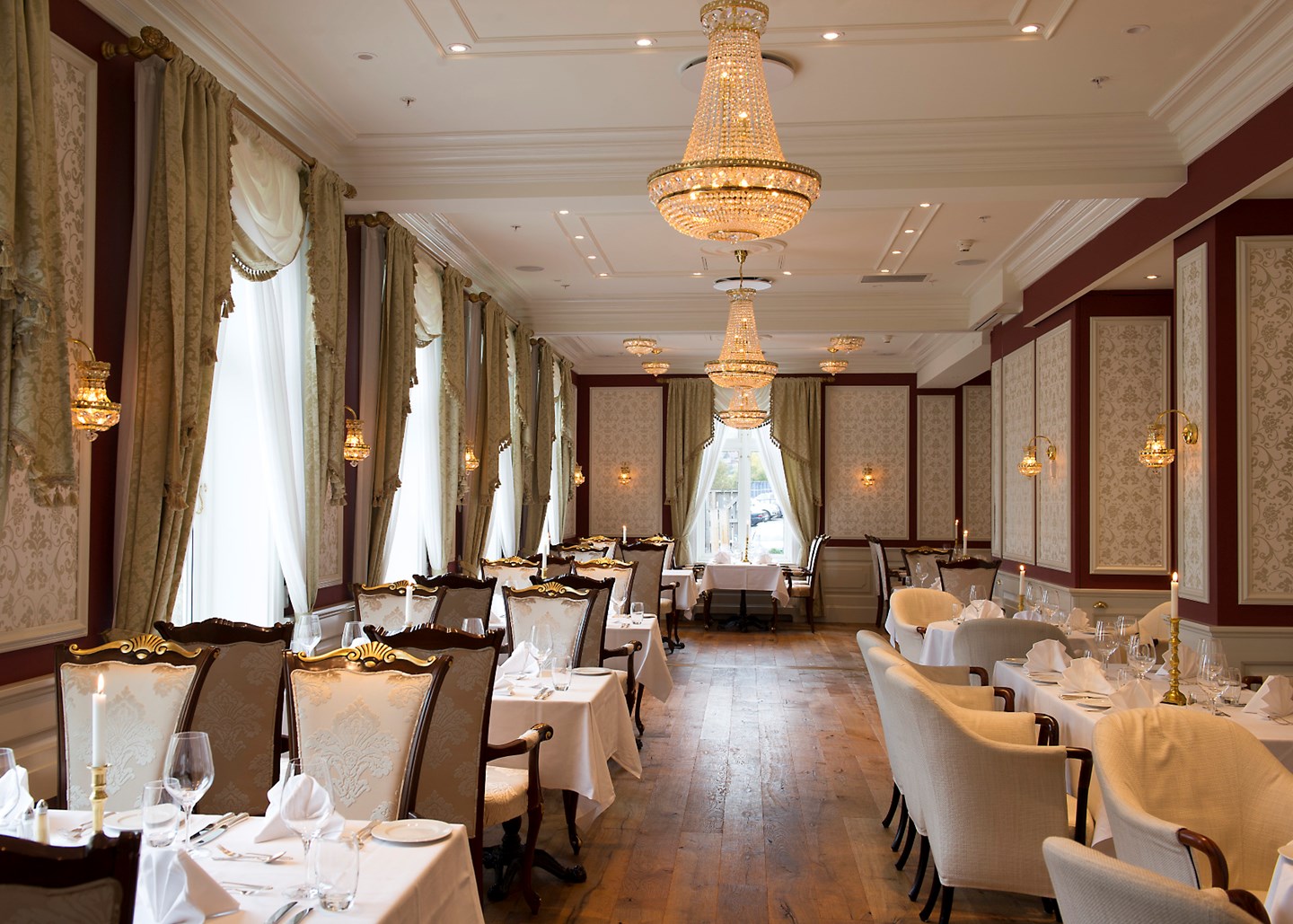 a room with tables and chairs