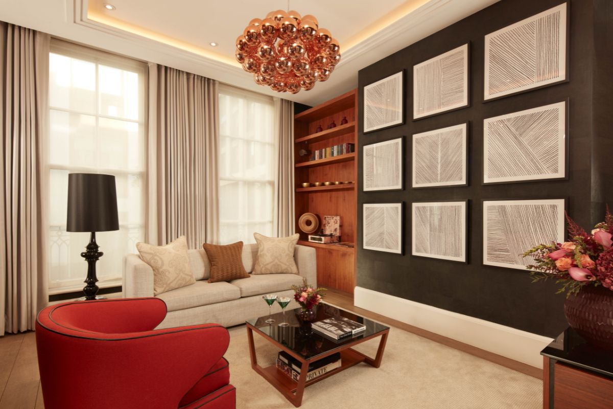 a living room with a couch and a coffee table