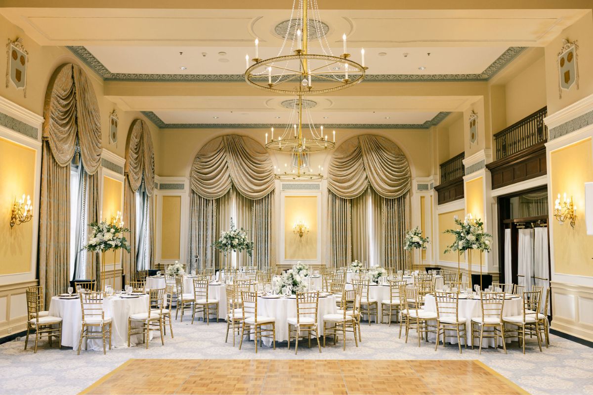 a room with tables and chairs
