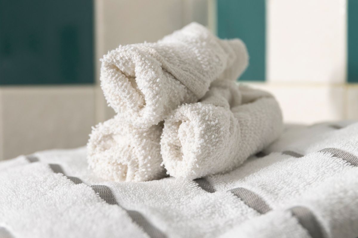 a stack of white towels