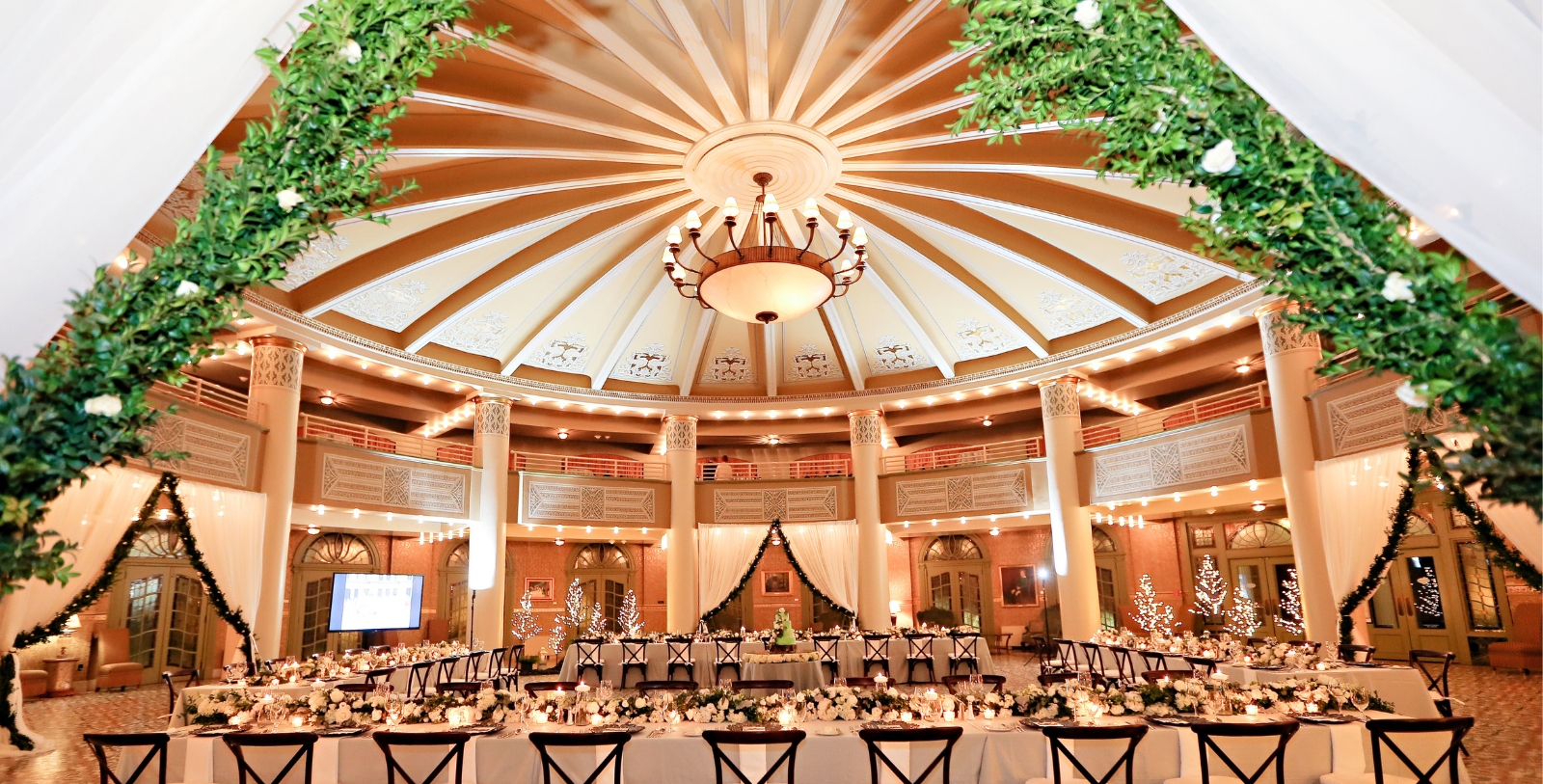 a large room with tables and chairs