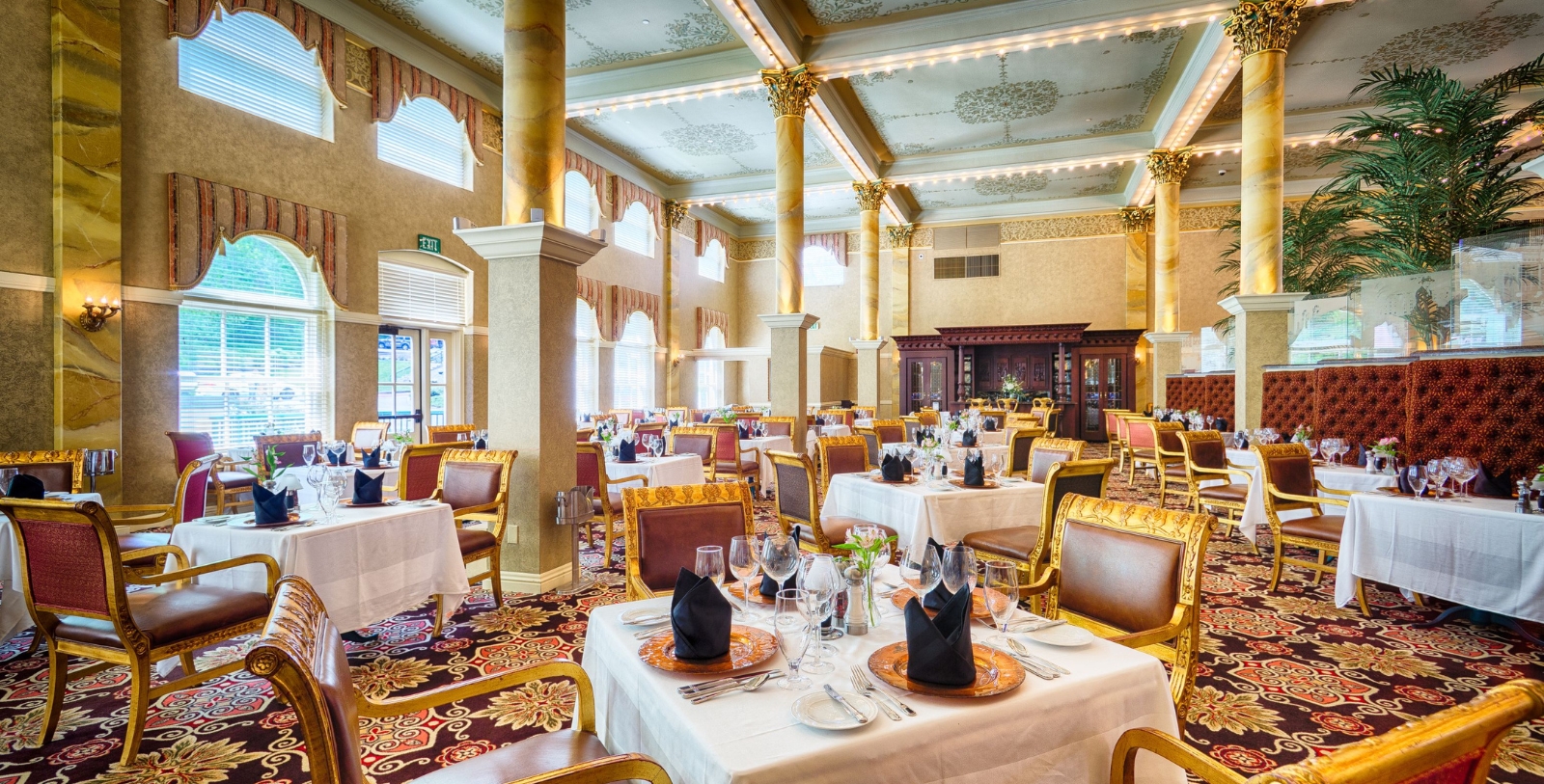 a room with tables and chairs