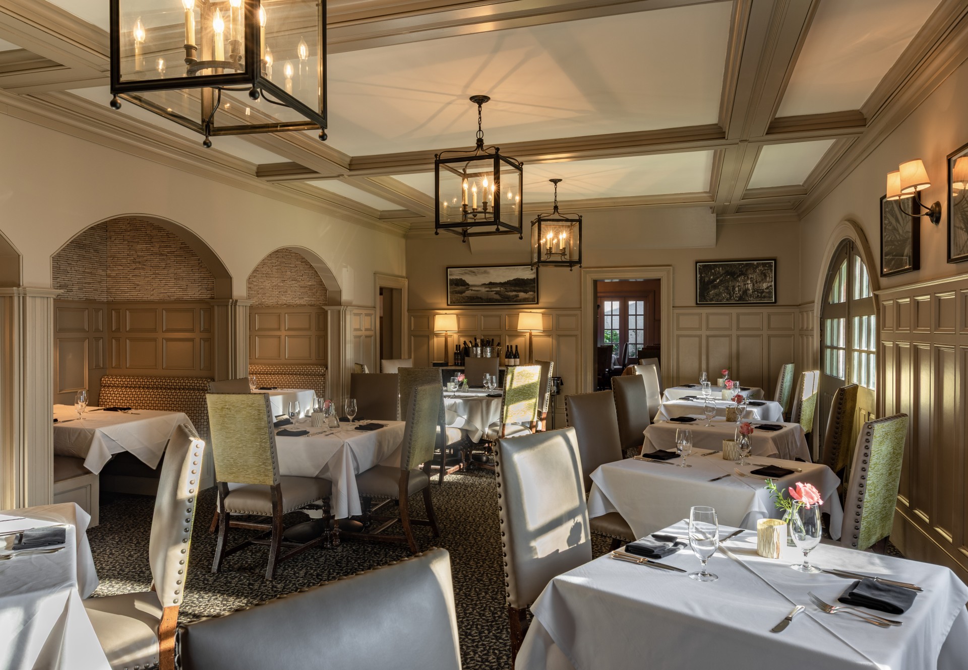 a room with tables and chairs