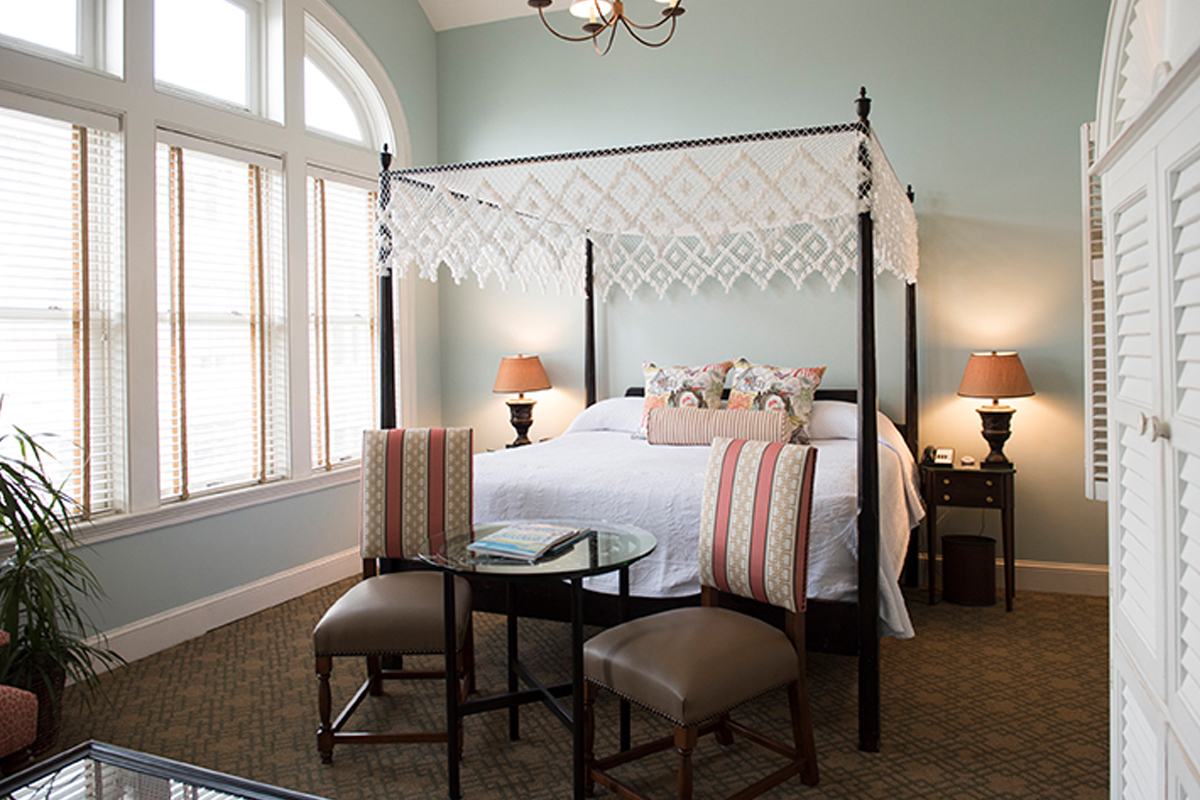 a bed with a canopy over it