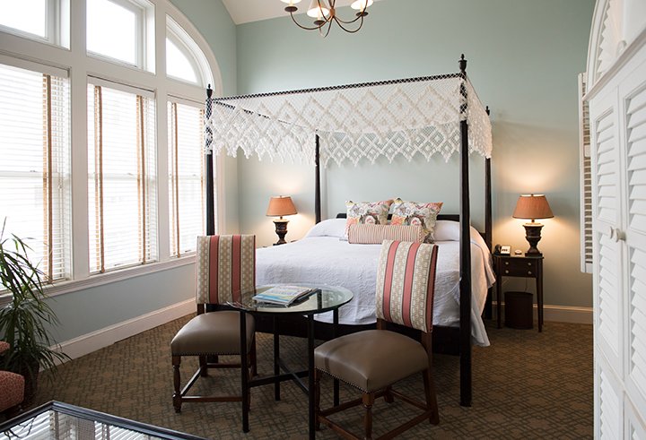 a bed with a canopy over it