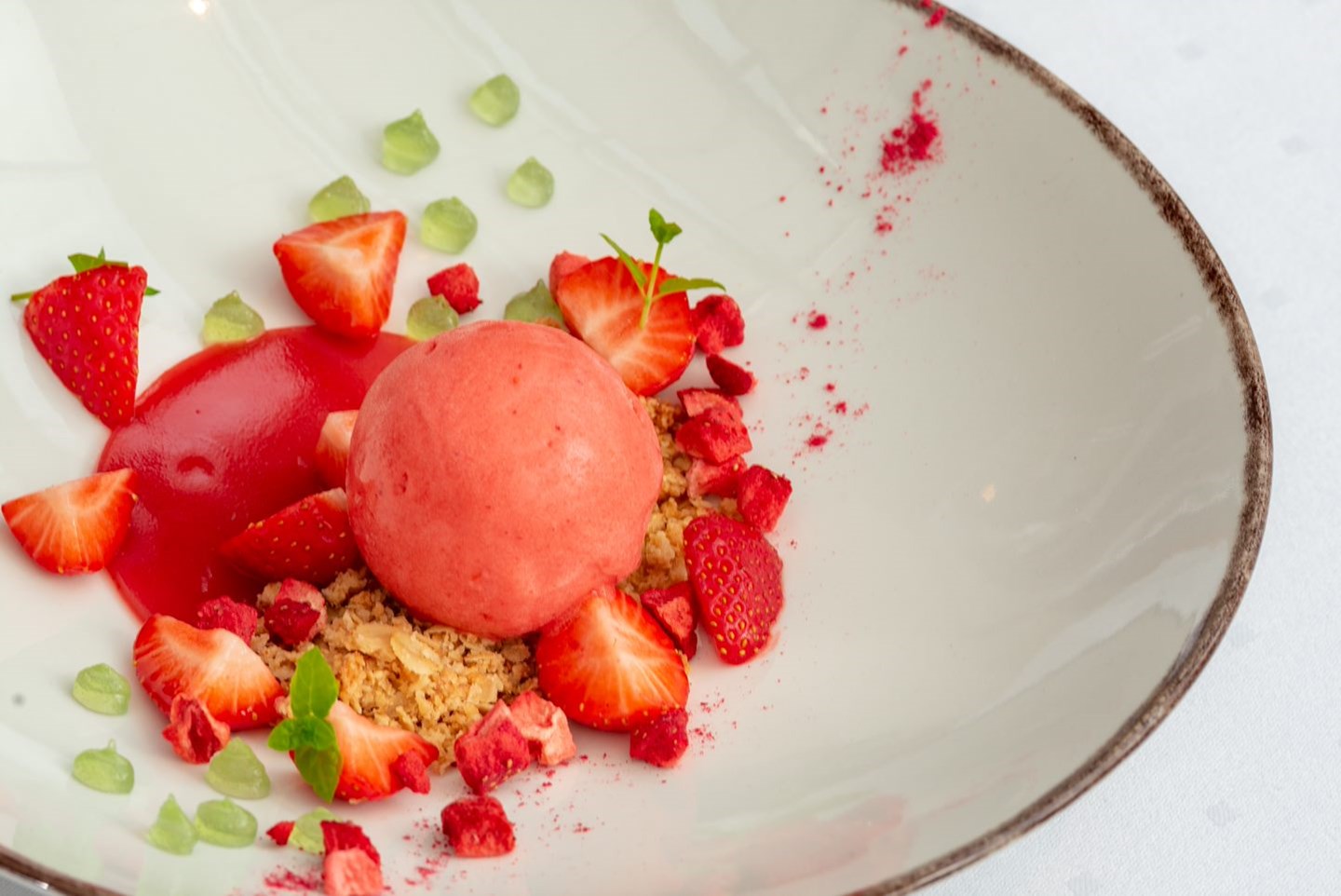 a plate of food with fruit on it