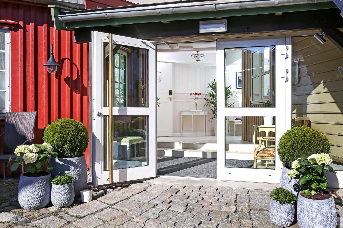 a glass doors leading to a building