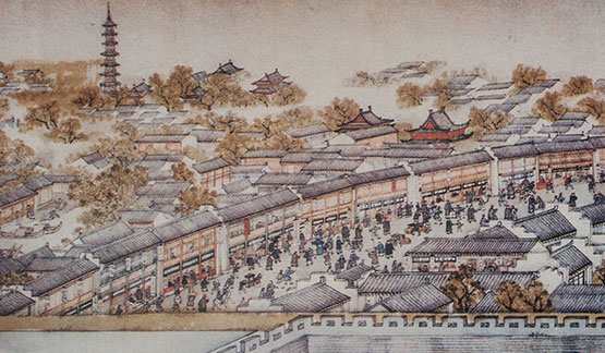 a painting of a city