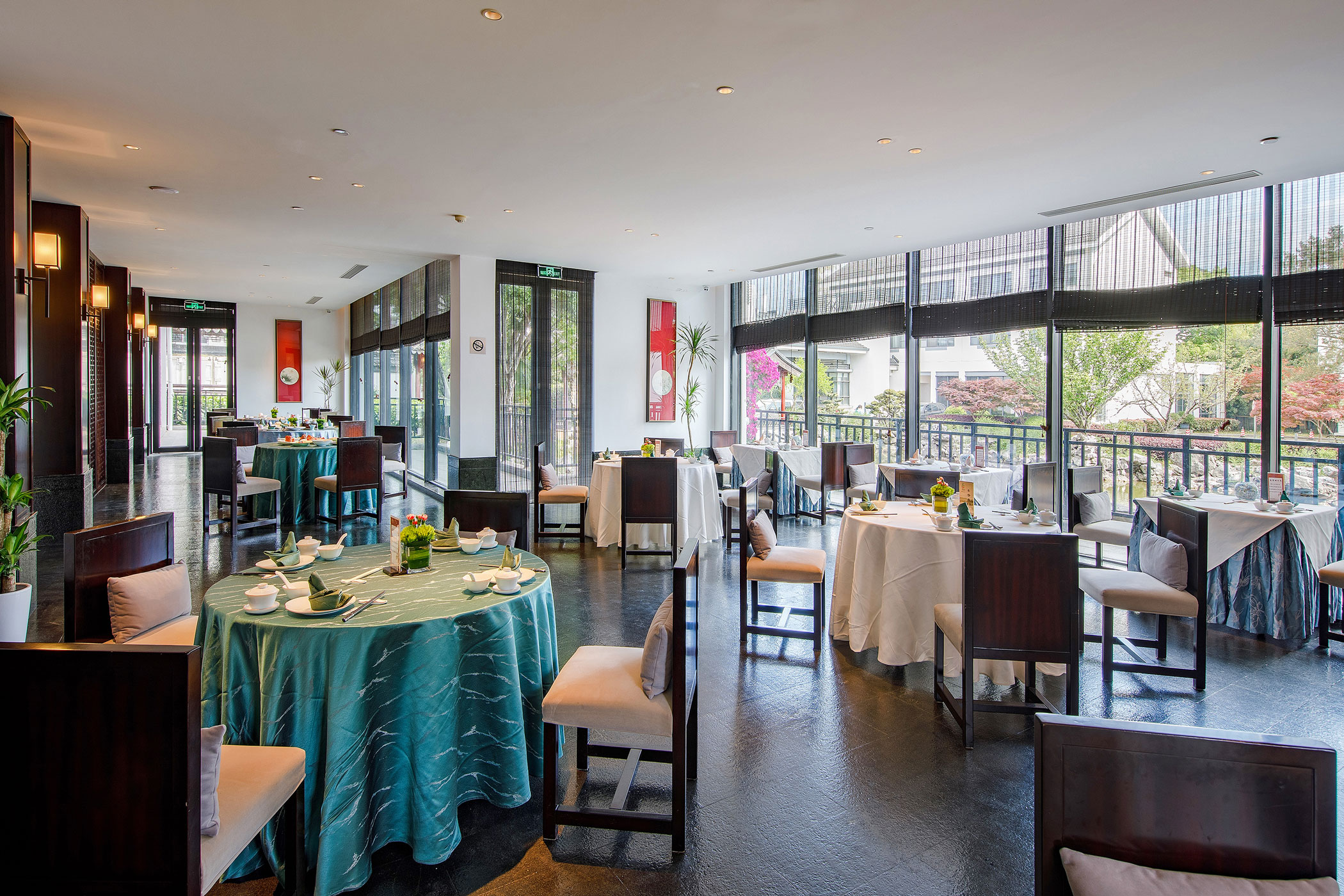 a room with tables and chairs
