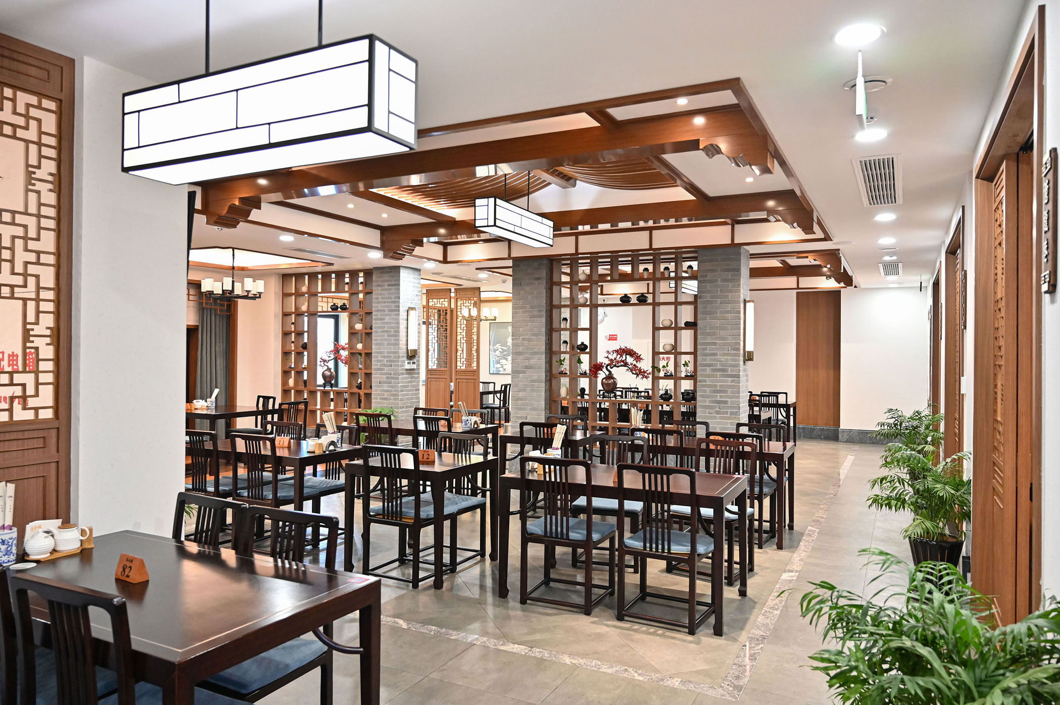 a room with tables and chairs