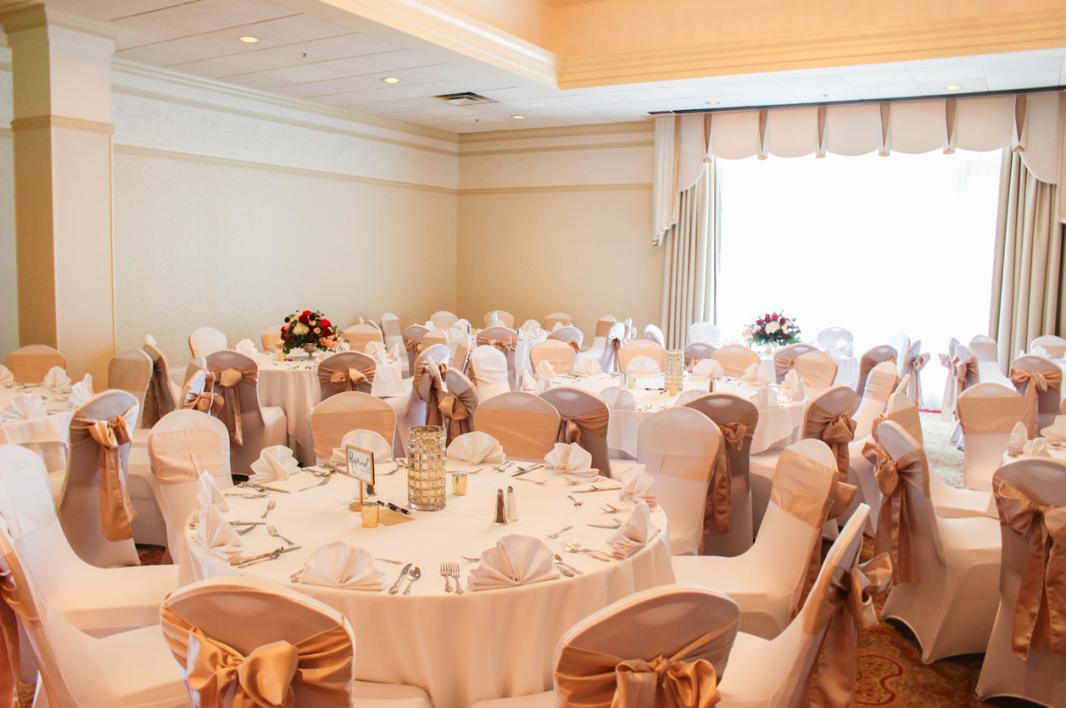 a room with tables and chairs
