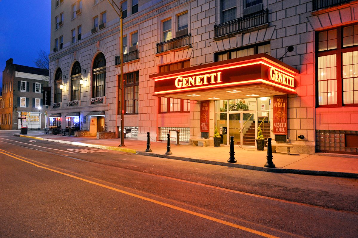 a building with a red sign