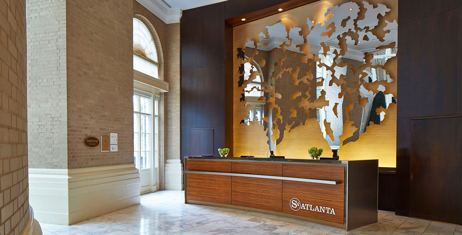 a reception desk in a building