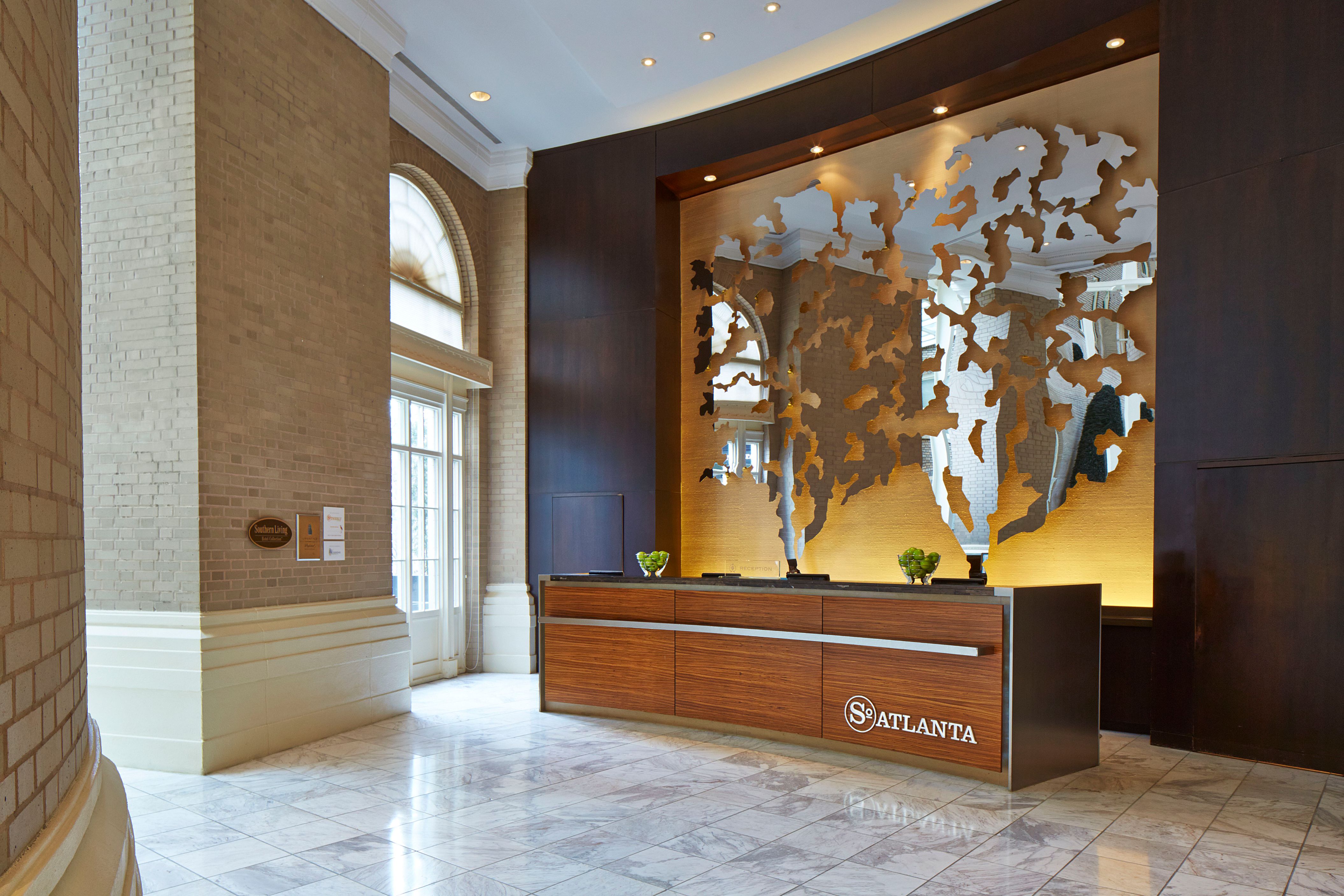 a reception desk in a hotel