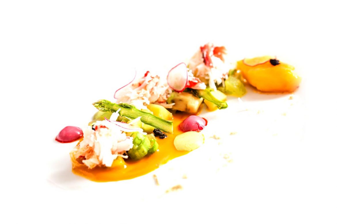 a plate of food on a white background