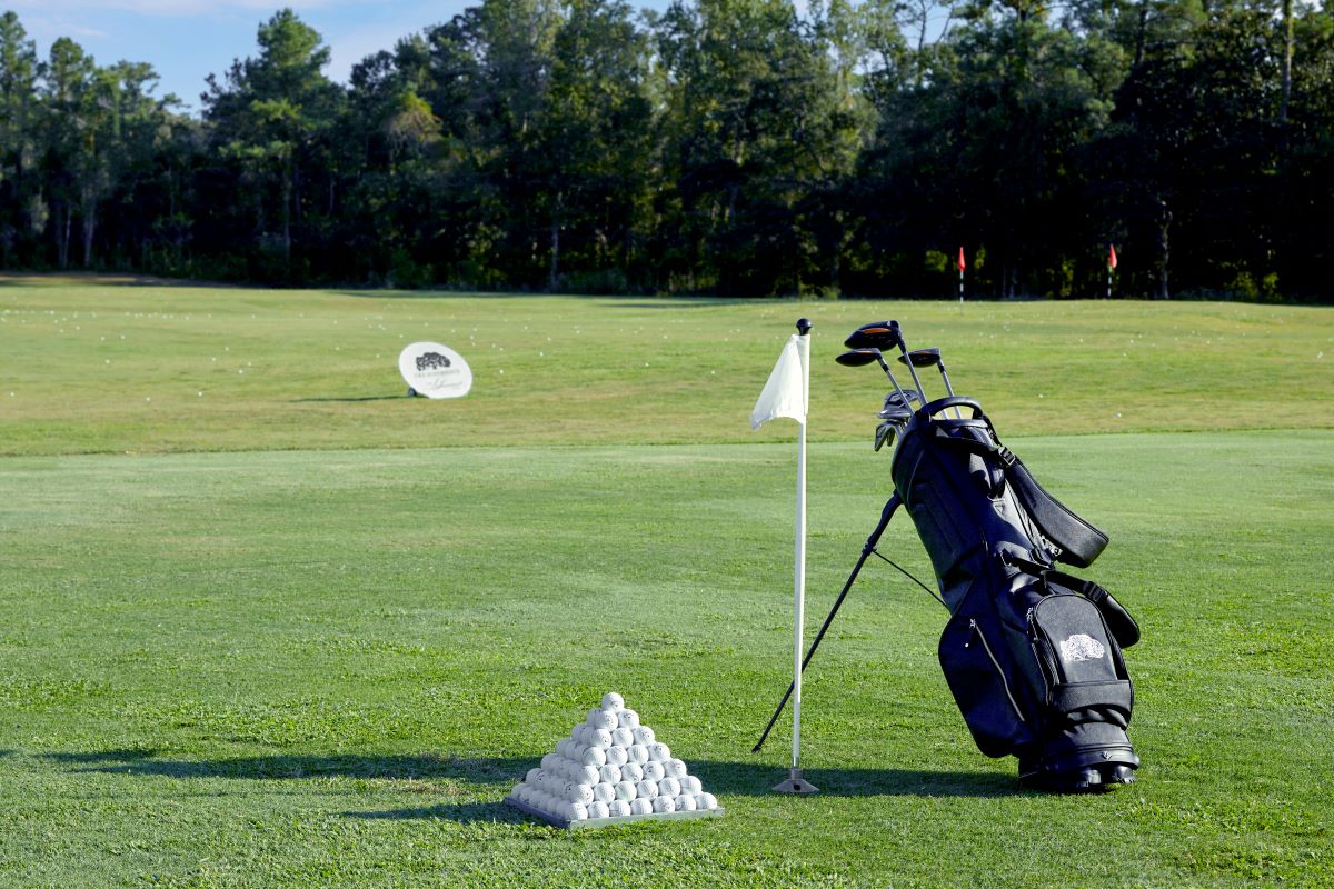 a golf bag on a golf course