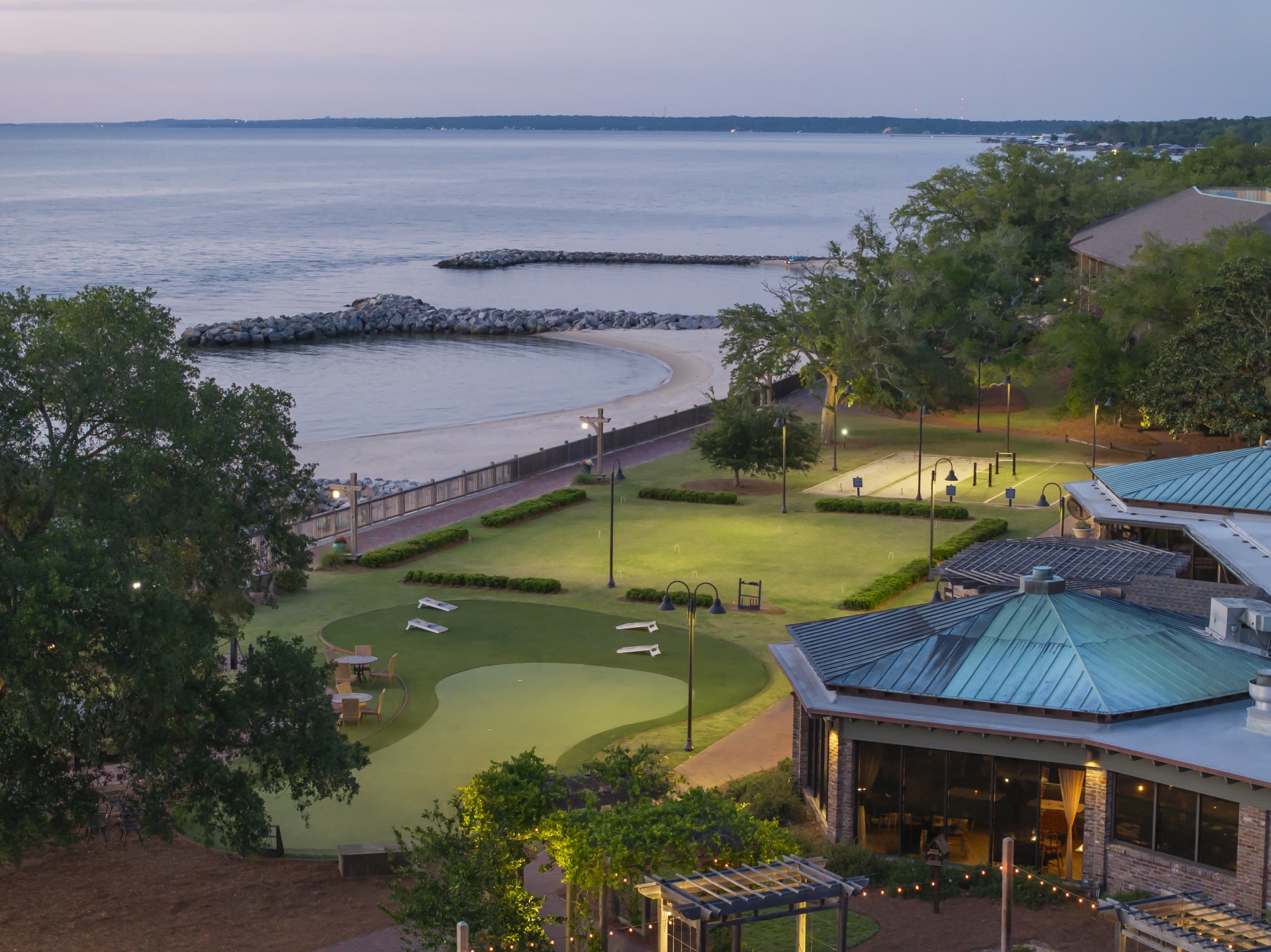 a golf course and a beach