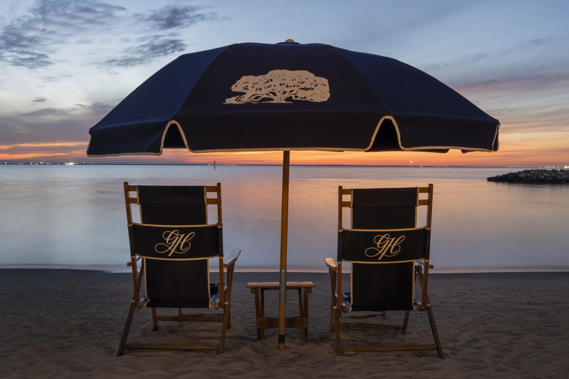 chairs and umbrella on a beach