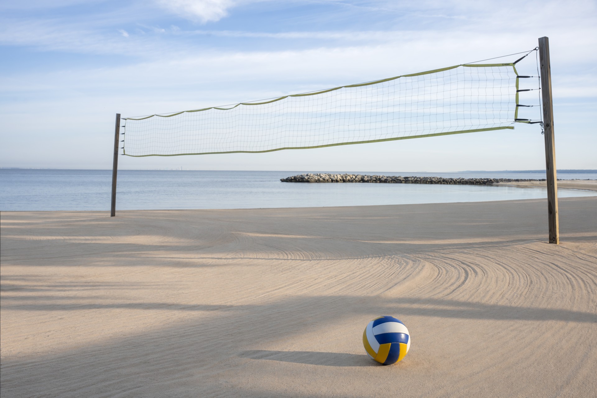 a volleyball net on a beach