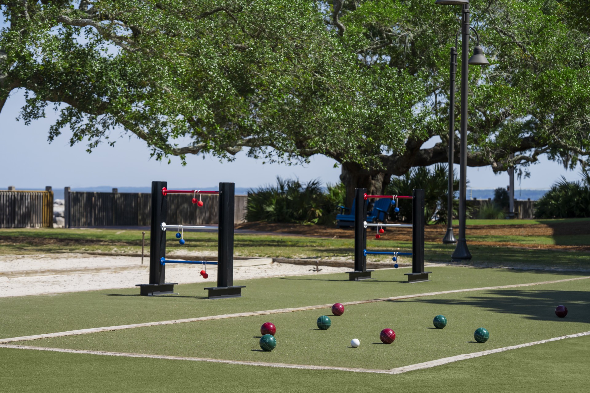 a bocce ball court with balls on it